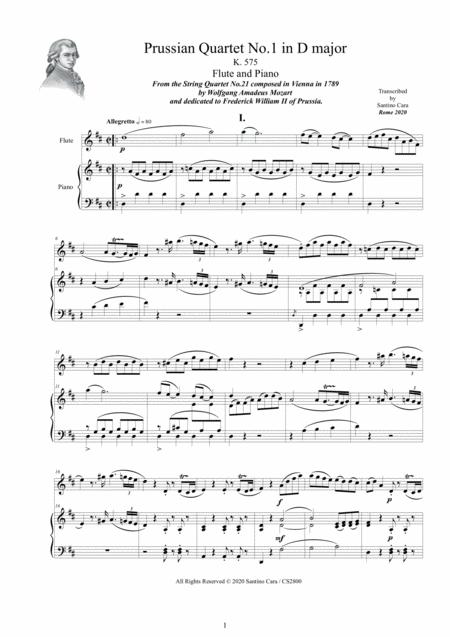 Free Sheet Music Mozart Prussian Quartet No 1 In D Major K 575 Version For Flute And Piano