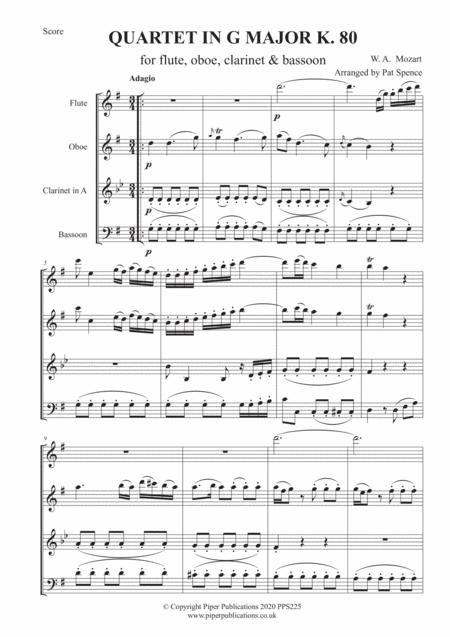 Mozart Quartet In G Major K 80 For Woodwind Quartet Sheet Music