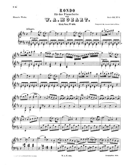 Mozart Rondo In D K485 Original Version Sheet Music