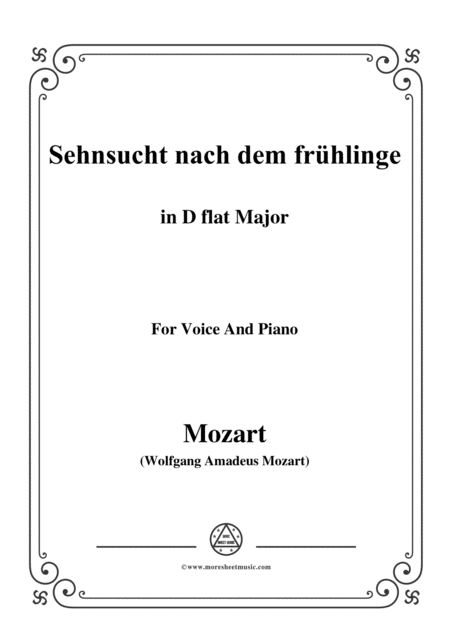 Mozart Sehnsucht Nach Dem Frhlinge In D Flat Major For Voice And Piano Sheet Music