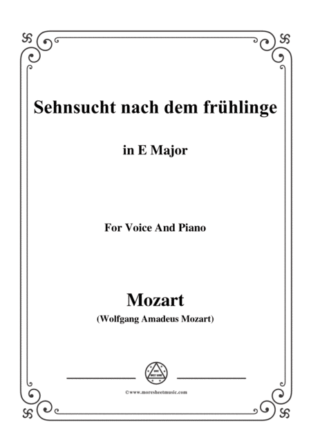 Mozart Sehnsucht Nach Dem Frhlinge In E Major For Voice And Piano Sheet Music