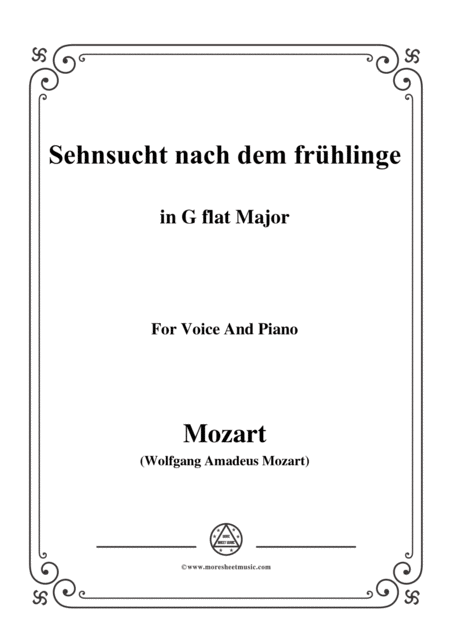 Mozart Sehnsucht Nach Dem Frhlinge In G Flat Major For Voice And Piano Sheet Music