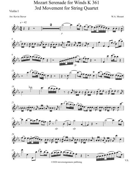 Mozart Serenade For Winds 3rd Movement For String Quartet Sheet Music