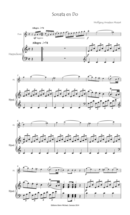 Mozart Sonata In C Major Flute Piano Sheet Music