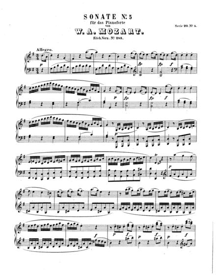 Mozart Sonata No 5 In G Major K 283 Full Original Complete Version Sheet Music