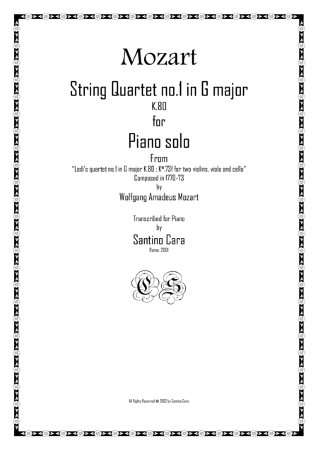 Free Sheet Music Mozart String Quartet No 1 In G Major K80 For Piano Solo