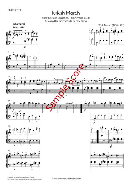 Mozart Turkish March Rondo Alla Turca For Intermediate Or Easy Piano Arrangement Of The Whole Piece Pdf Sheet Music