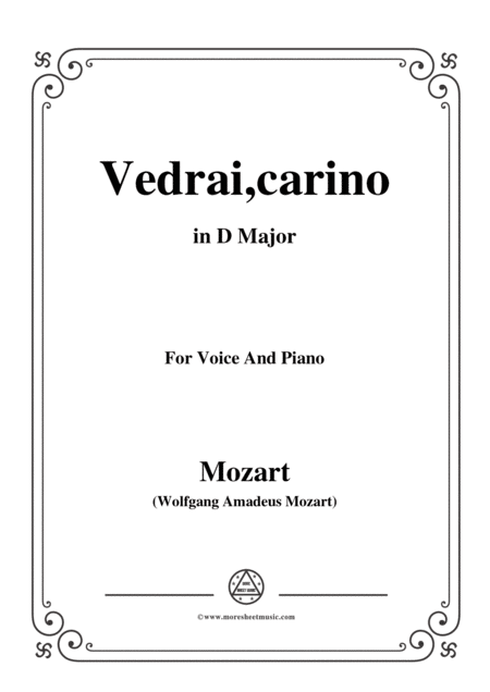 Free Sheet Music Mozart Vedrai Carino In D Major For Voice And Piano