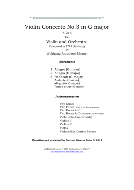 Free Sheet Music Mozart Violin Concerto No 3 In G Major K 216 For Violin And Orchestra Score And Parts