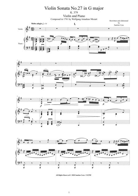 Mozart Violin Sonata No 27 In G Major K 379 For Violin And Piano Score And Part Sheet Music