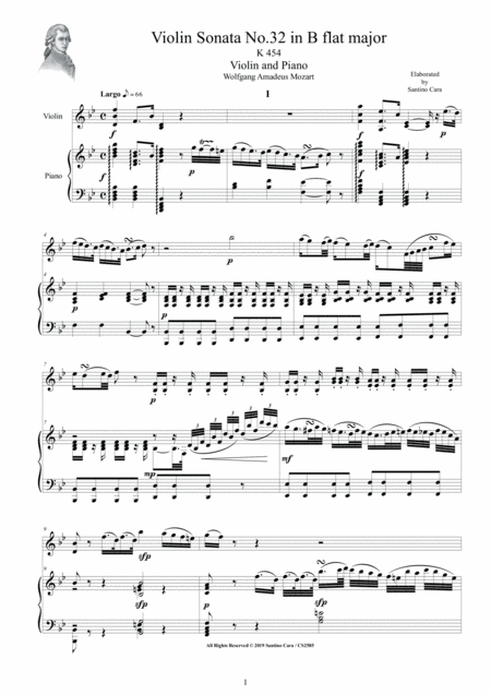 Mozart Violin Sonata No 32 In B Flat Major K 454 For Violin And Piano Score And Part Sheet Music