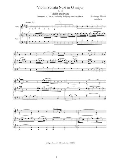 Free Sheet Music Mozart Violin Sonata No 6 In G Major K 11 For Violin And Piano Score And Part