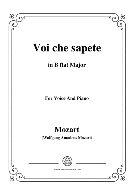 Free Sheet Music Mozart Voi Che Sapete From Le Nozze Di Figaro In B Flat Major For Voice And Piano