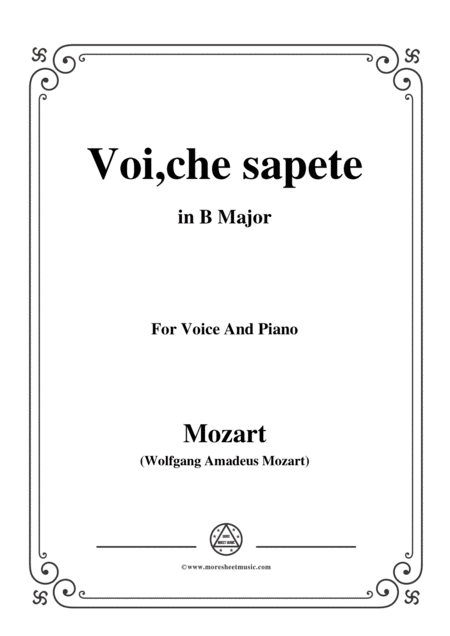 Free Sheet Music Mozart Voi Che Sapete In B Major For Voice And Piano