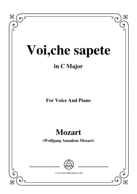 Free Sheet Music Mozart Voi Che Sapete In C Major For Voice And Piano