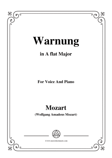 Mozart Warnung In A Flat Major For Voice And Piano Sheet Music