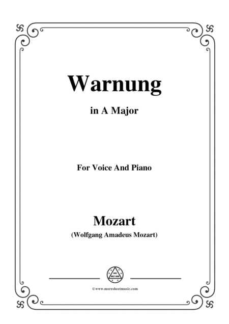 Free Sheet Music Mozart Warnung In A Major For Voice And Piano