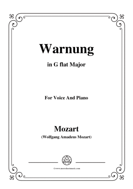 Mozart Warnung In G Flat Major For Voice And Piano Sheet Music