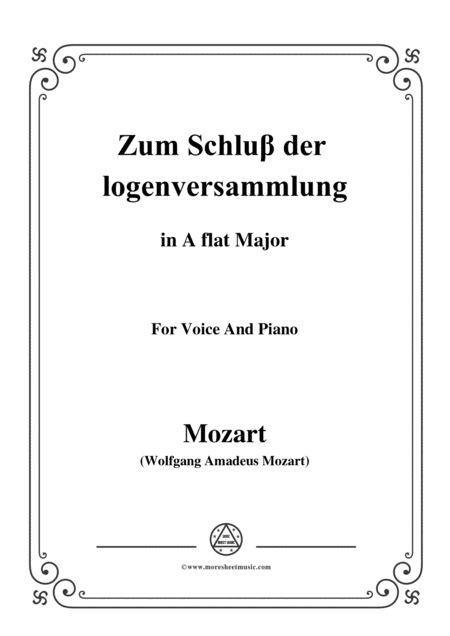 Mozart Zum Schlu Der Logenversammlung In A Flat Major For Voice And Piano Sheet Music