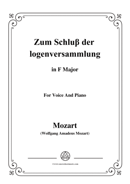 Mozart Zum Schlu Der Logenversammlung In F Major For Voice And Piano Sheet Music