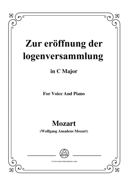 Mozart Zur Erffnung Der Logenversammlung In C Major For Voice And Piano Sheet Music