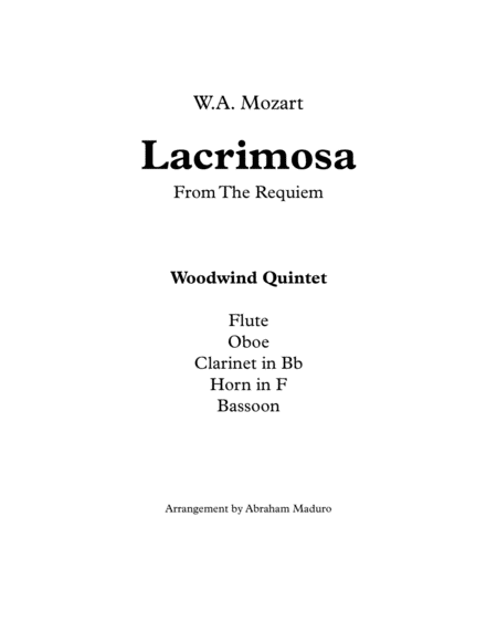 Mozarts Lacrimosa Woodwind Quintet Sheet Music