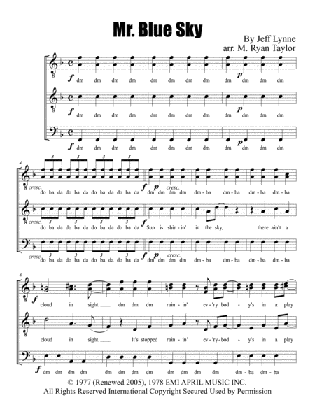 Mr Blue Sky For Ttbb Choir Acapella Sheet Music