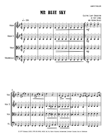 Free Sheet Music Mr Blue Sky String Trio Optional Vln2 Or Vla