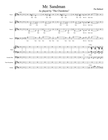 Mr Sandman Conductor 4 Voices Piano Bass Sax Celesta Sheet Music