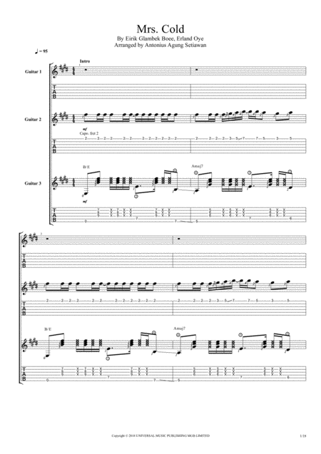 Mrs Cold Trio Guitar Tablature Sheet Music