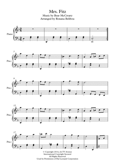 Free Sheet Music Mrs Fitz From Outlander Piano