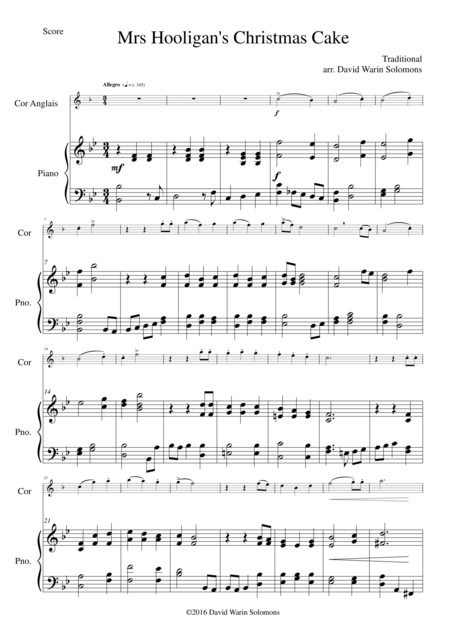 Mrs Hooligans Christmas Cake For Cor Anglais And Piano Sheet Music