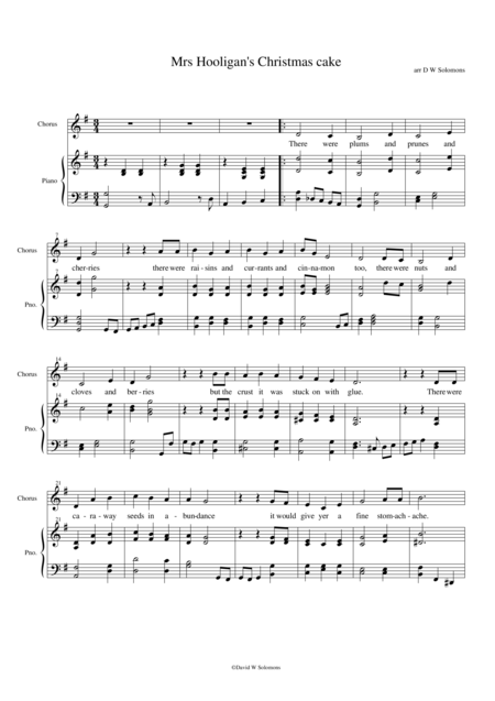 Mrs Hooligans Christmas Cake G Major Version Sheet Music