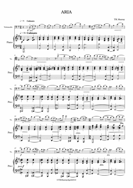 Free Sheet Music Murray Aria Cello Piano
