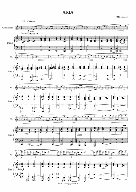 Murray Aria Clarinet Piano Sheet Music