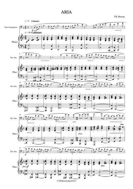 Free Sheet Music Murray Aria Tenor Saxaphone Piano