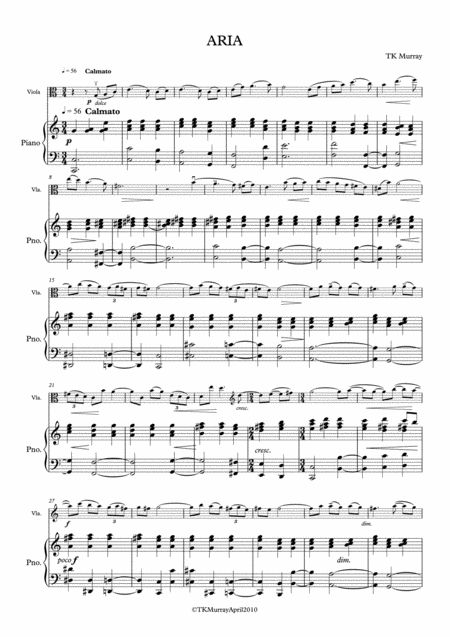 Murray Aria Viola Piano Sheet Music