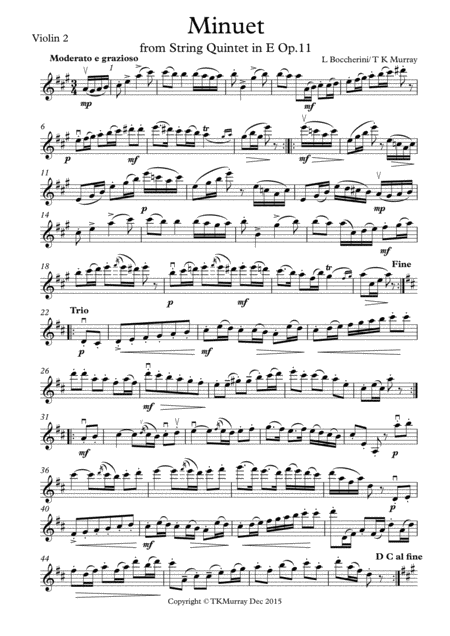 Free Sheet Music Murray Boccherini Minuet 2nd Violin Part Suzuki Bk 2