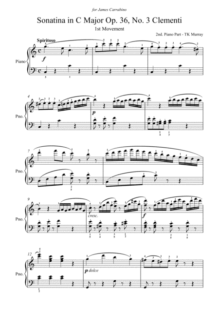Free Sheet Music Murray Clementi Sonatina Op36 No3 1st Mvt 2nd Piano Part