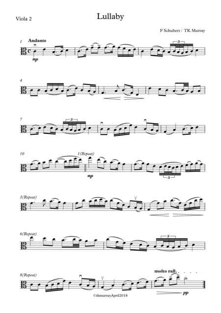 Free Sheet Music Murray Schubert Lullaby 2nd Viola Part Suzuki Bk 4