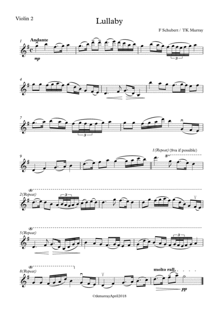 Murray Schubert Lullaby 2nd Violin Part Suzuki Bk 4 Sheet Music