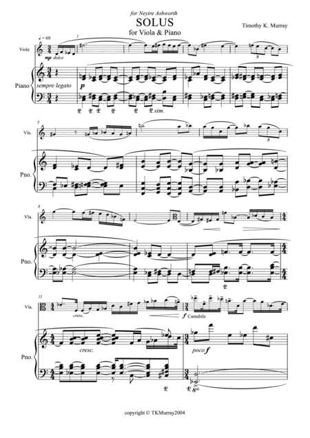 Murray Solus For Viola Piano Sheet Music