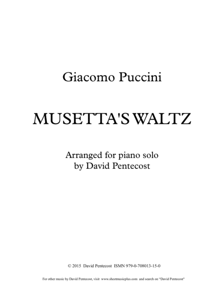 Musettas Waltz Arr Opus 15 Sheet Music