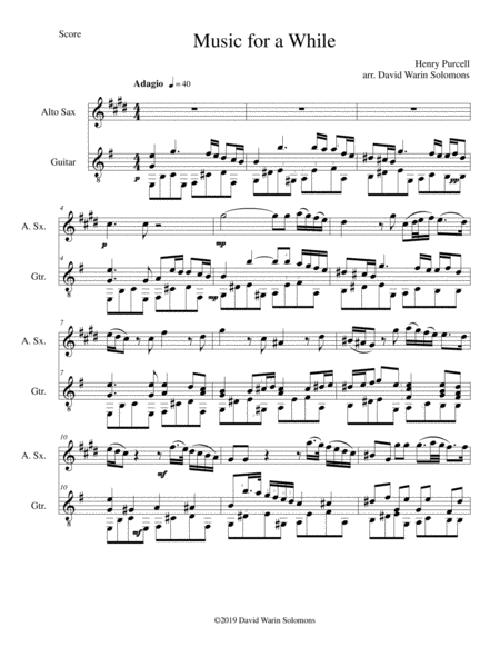 Music For A While For Alto Saxophone And Guitar Sheet Music