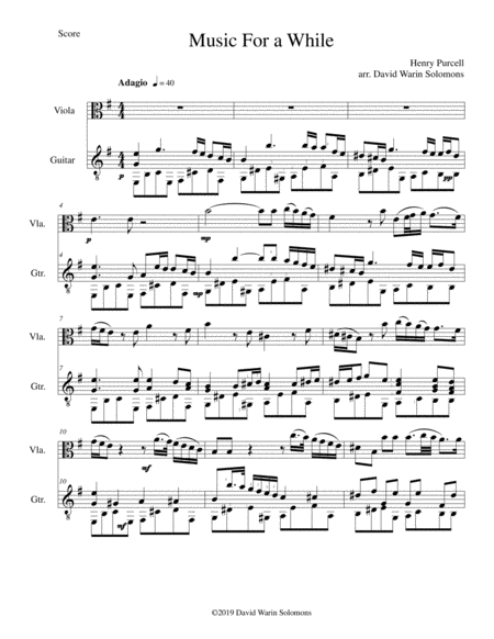 Music For A While For Viola And Guitar Sheet Music