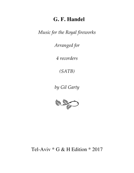 Music For The Royal Fireworks Arrangement For 4 Recorders Sheet Music