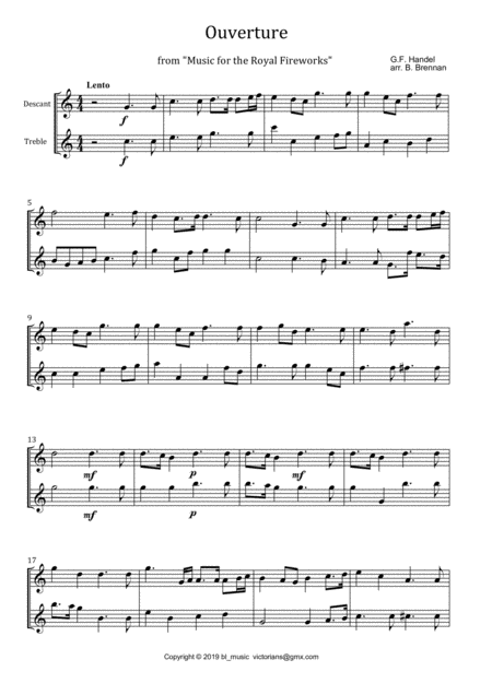 Music For The Royal Fireworks Duo Arrangement Sa Sheet Music