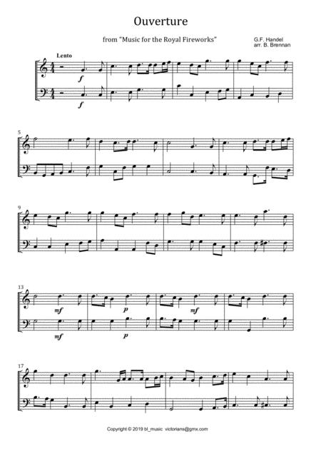 Free Sheet Music Music For The Royal Fireworks Duo Arrangement Tb