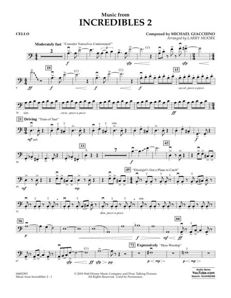 Music From Incredibles 2 Arr Larry Moore Cello Sheet Music