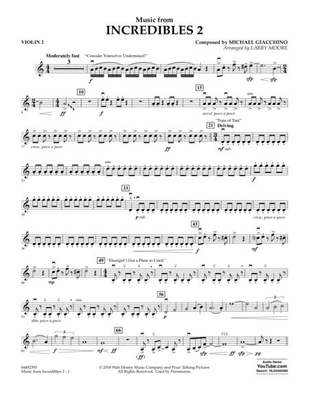 Music From Incredibles 2 Arr Larry Moore Violin 2 Sheet Music